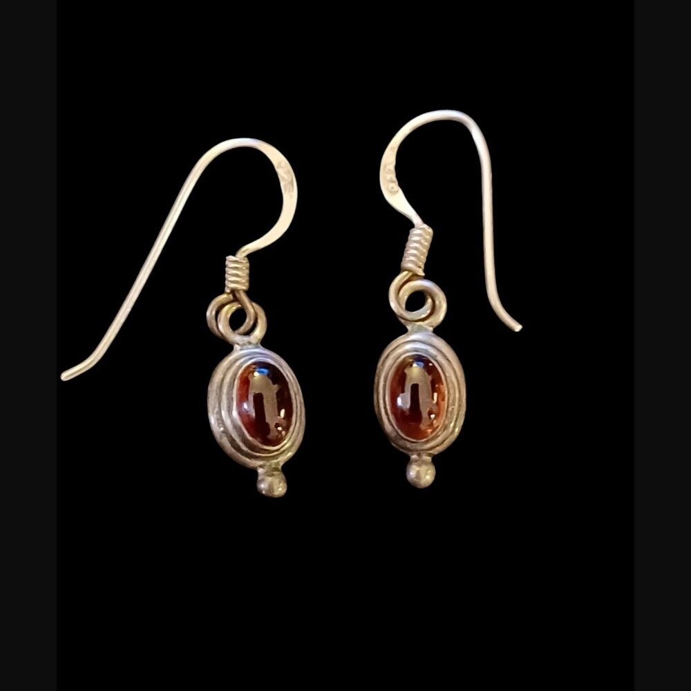 925 Sterling Silver Garnet Dainty Drop Dangle Wire Hook 1" Long Earrings